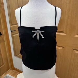 H&M Black Rhinestone Bow Spaghetti Strap Crop Cami